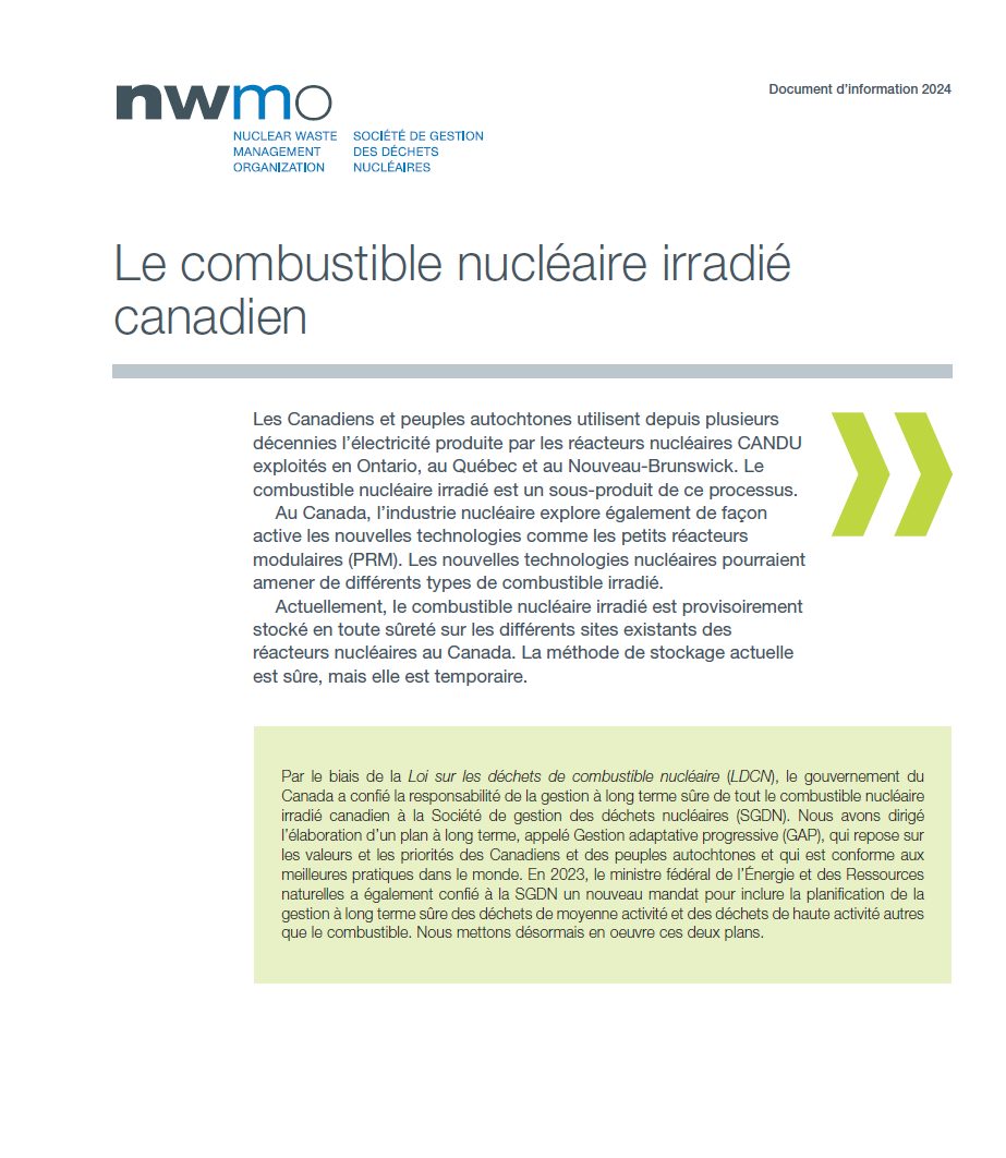Document d'information : Le combustible nucléaire irradié canadien