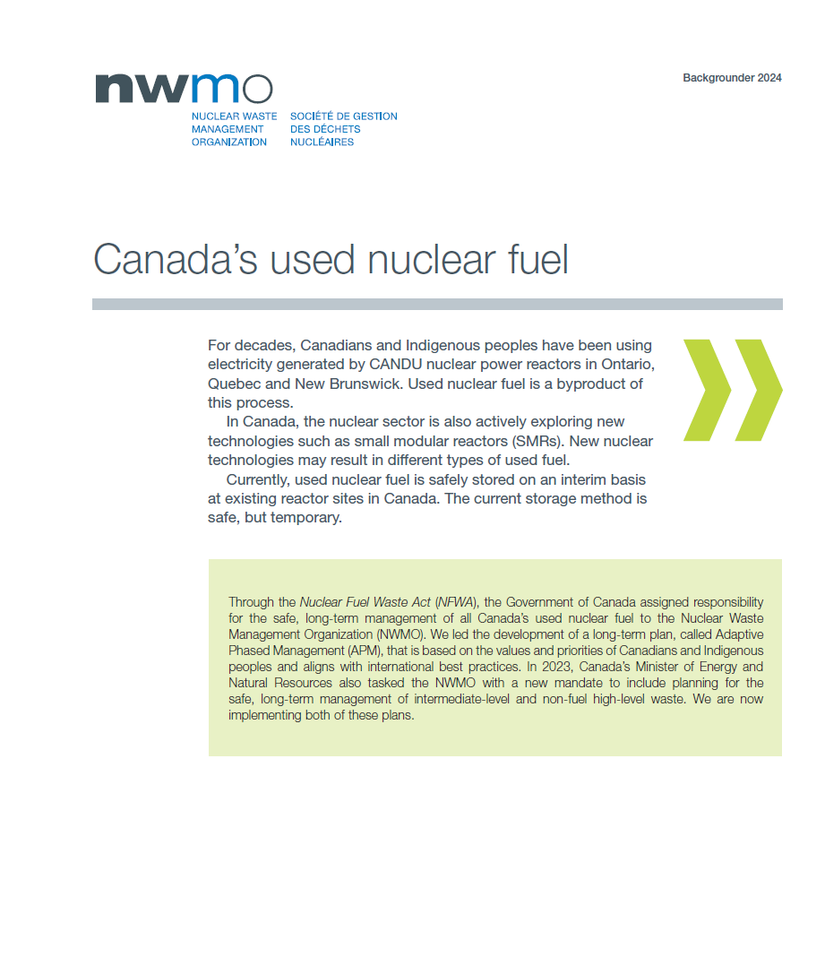 Backgrounder: Canada's used nuclear fuel