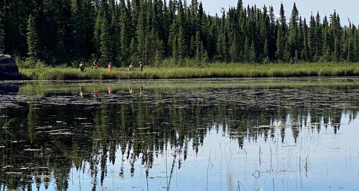 Environmental monitors on the shore of a small lake