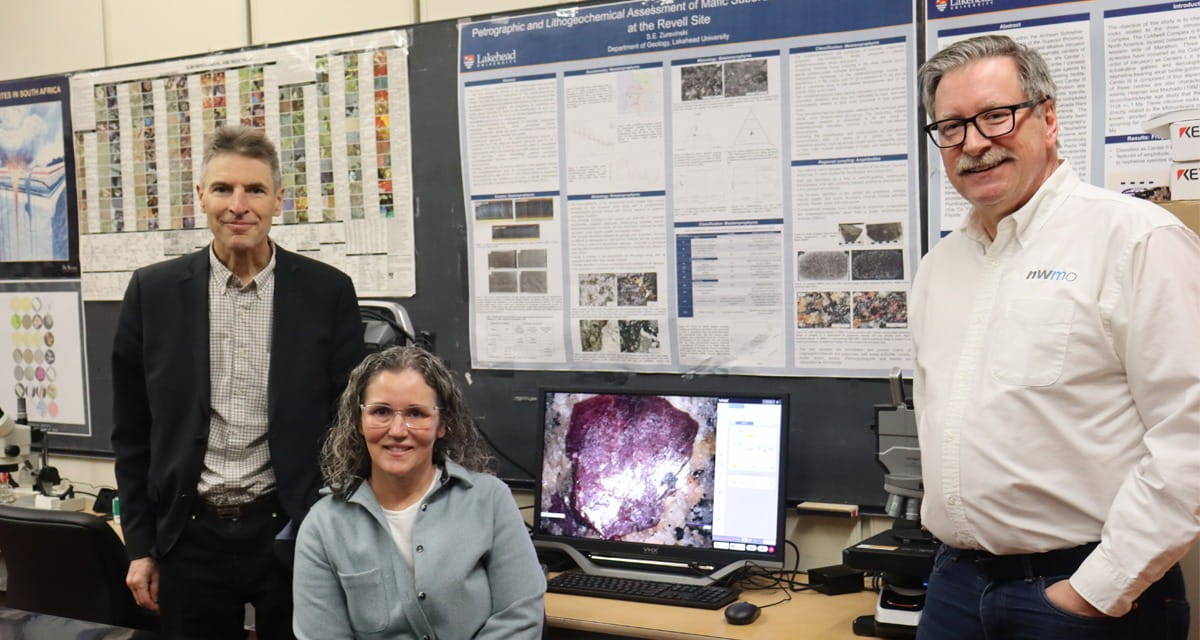 Dr. Langis Roy, Vice-President of Research and Innovation, Dr. Shannon Zurevinski, Associate Professor of Geology at Lakehead University and Alexander Blyth, Manager of Geoscience Research and Development at the NWMO.