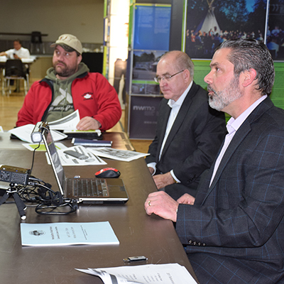 This image shows Derek Wilson presenting his update to members of the South Bruce Community Liaison Committee.