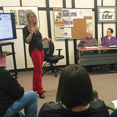 Michelle Dassinger of the NWMO is seen here making a presentation to Ignace ICNLC members during their February meeting.