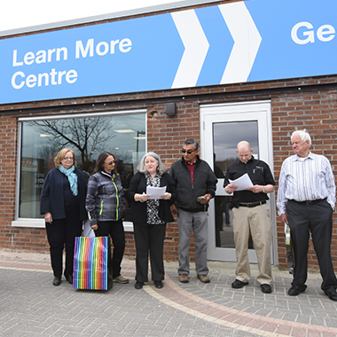 Image of the ribbon-cutting ceremony at the Learn More Centre in Ignace.