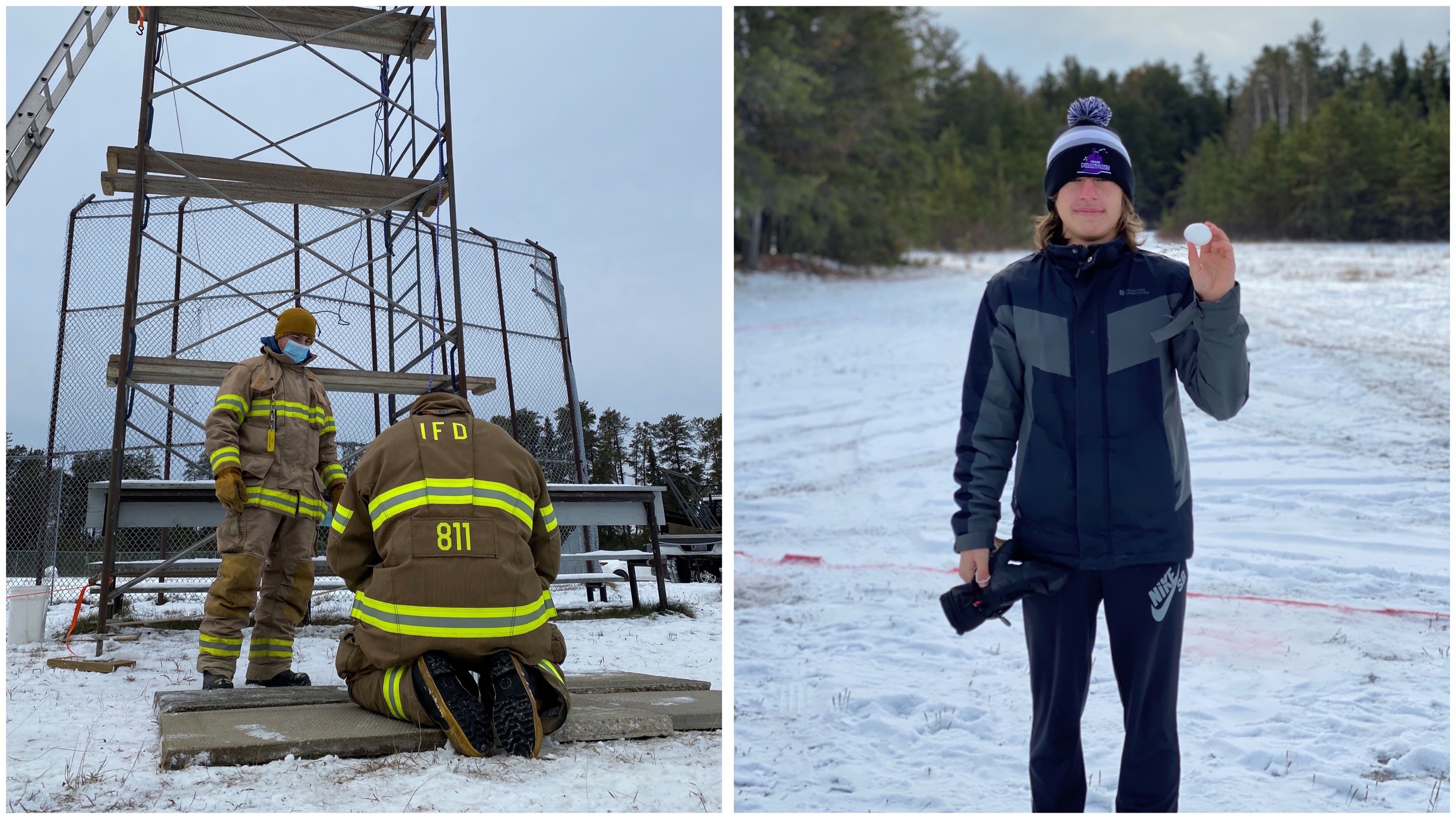Collage of firefighters and student