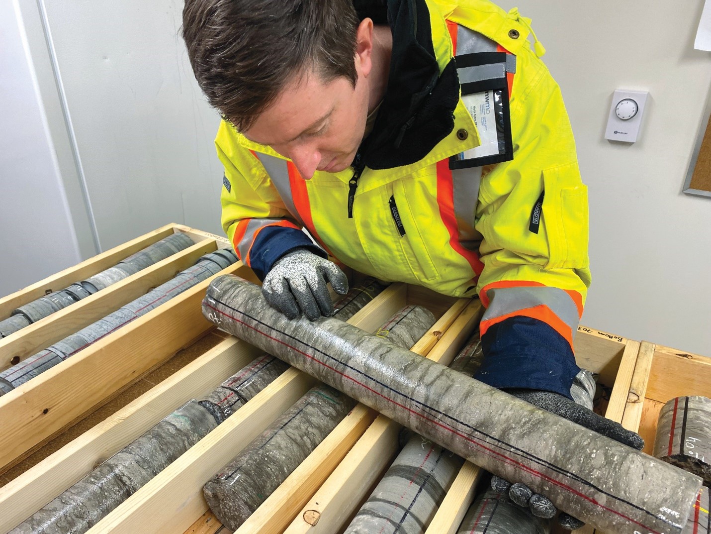Senior geoscientist at the NWMO examines core samples pulled from rock in South Bruce, Ont., as part of investigations to support safe storage of used nuclear fuel in proposed deep geological repository.