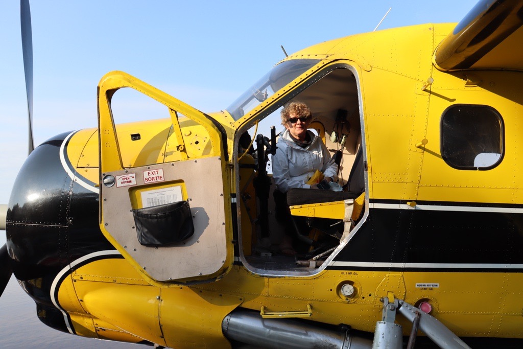 Laurie Swami inside a seaplane.
