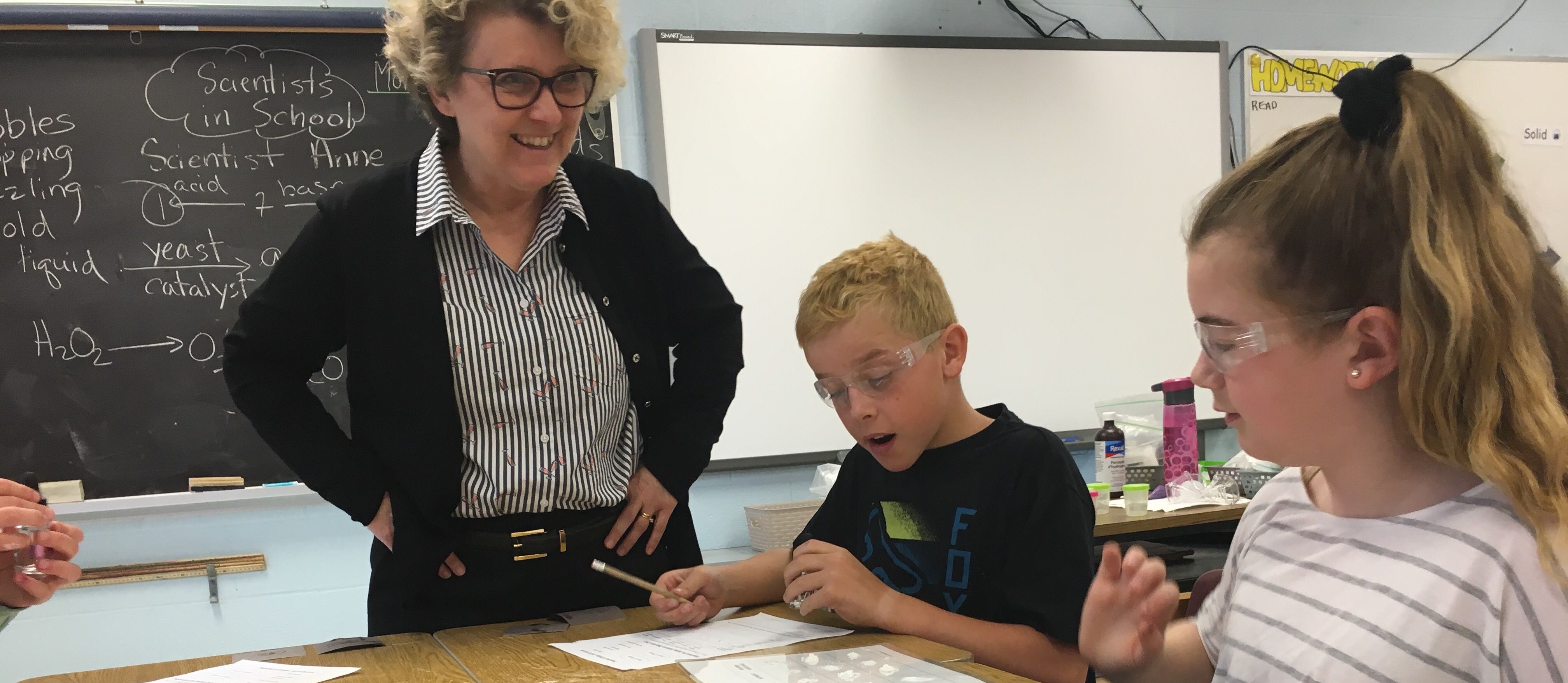 NWMO President and CEO Laurie Swami takes part in a “What in the World Is Matter?” workshop at Sacred Heart Catholic School in Mildmay, Ont.